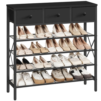 YATINEY 5-Tier Shoe Rack with 3 Drawers and 12-Tier Tall Shoe Rack Organizer, Wooden Shoe Storage for Closet Holds 48 Pairs, Sturdy Shoe Shelf SS35BB-SS212BB