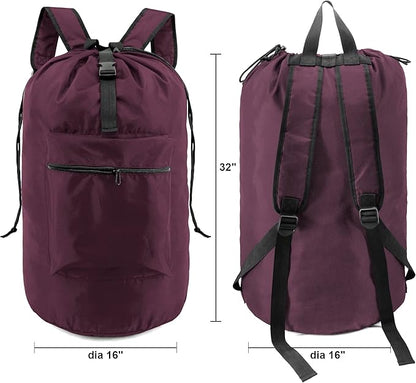 BeeGreen Laundry-Bag-Backpack-Heavy-Duty, Burgundy Nylon Drawstring Portable