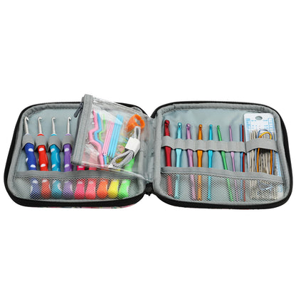 LOOEN Crochet Hooks Set-Yarn Needles Coloured Aluminum with Storage Case Rubbery Handle Ergonomic Comfort Grip DIY Craft Handmake Kit 64pcs