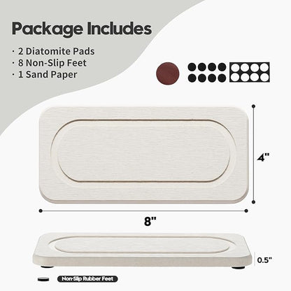 2Pack Diatomite Stone Sink Tray, Water Absorbing Faucet Mat