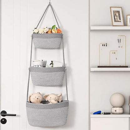 Hanging Storage Baskets, Over the Door Basket, Cotton Wall Baskets Storage