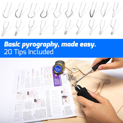 WEP 939D-VI Dual Pen Wood Burning Kit 250-750℃/482-1382℉ A/B Toggle Wood Burning Tool with 2 Detachable Pens, 20 Wood burner Tips, Dual-Barrel Holder. Suitable for Pyrography, Leather Burning Kit