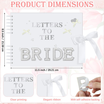 Fuyoooo 11.5 x 8.5 Inch Letters to the Bride Scrapbook Wedding Memory Book Bridal DIY Blank Paper Scrapbook Photo Album Guest Book Sign with Pearl Stickers, Metallic Letters, Bows (White)