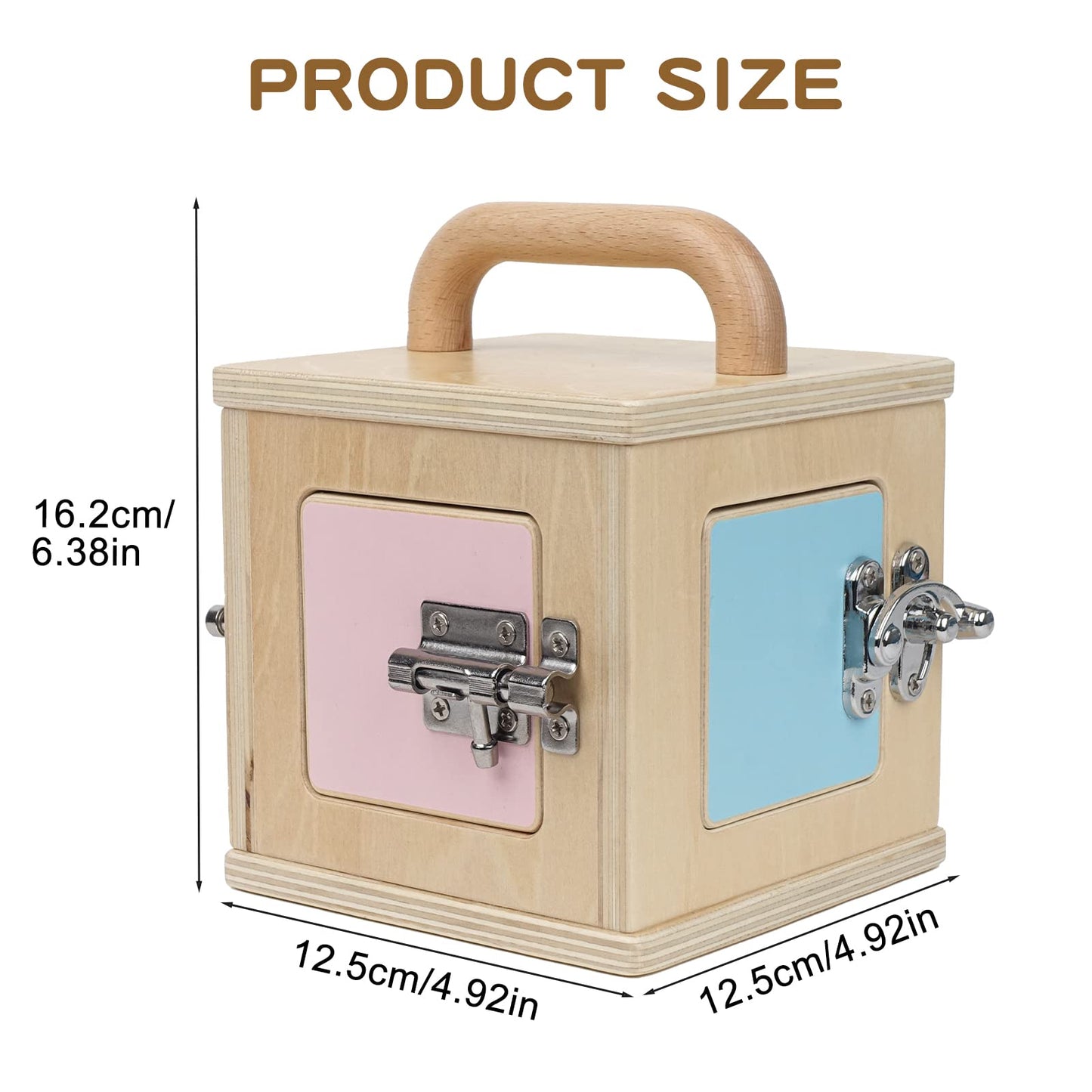 Beech Wooden Lock Box with 4 Different Doors & Various Lock Mechanisms Helps Develop Probelm Solving Skills,Montessori Wooden Educational Toy,Learning Fine Motor Skills Activity Board for 1+ Years