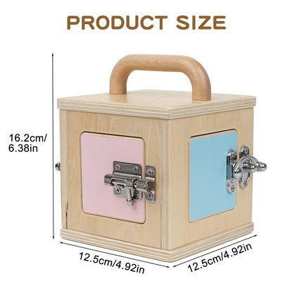Beech Wooden Lock Box with 4 Different Doors & Various Lock Mechanisms Helps Develop Probelm Solving Skills,Montessori Wooden Educational Toy,Learning Fine Motor Skills Activity Board for 1+ Years