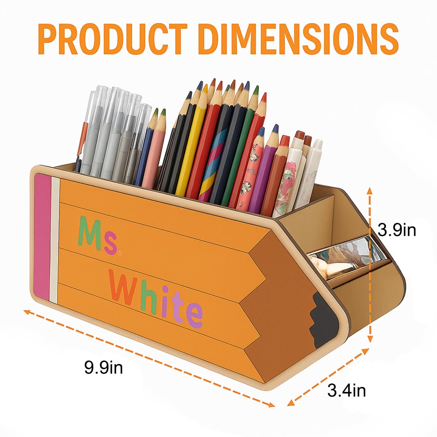 TINGKU 10" Desk Organizer – Classroom Crayon & Pen Holder, Wooden Pencil Parking Dispenser for Teachers, Teacher Appreciation Gift