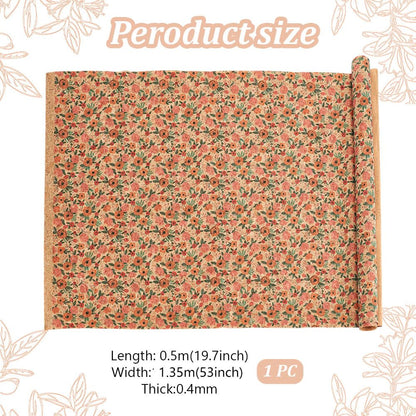 PH PandaHall Cork Fabric 53x19.7 Flower Pattern Soft Cork Sheets Retro Thin Cork Ribbon for Sewing Cork Faux Leather with Camellia Pattern for Wood Craft DIY Projects Pakaging Bag Laptop Case Making