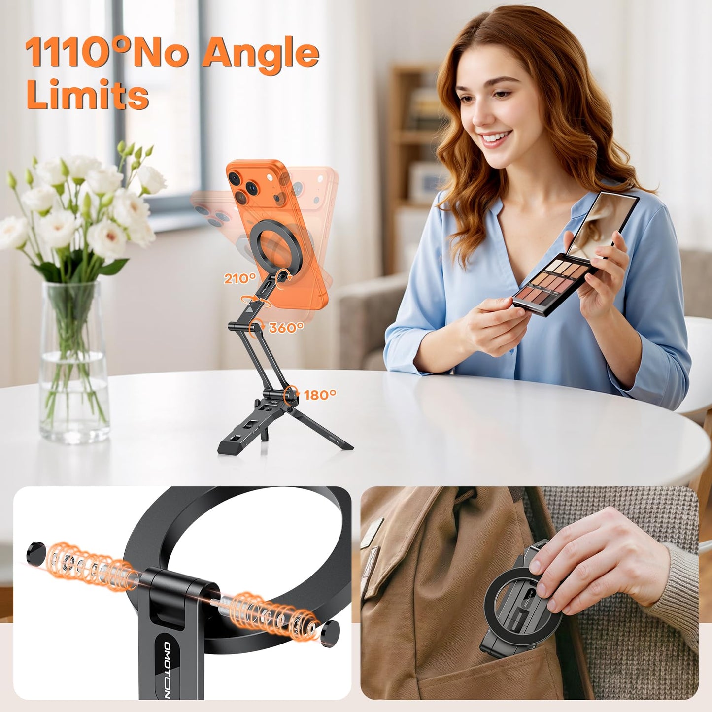 OMOTON TP06 [Equipped Lanyard] for MagSafe Tripod Hook with Magnet Back & Arca-Swiss Base, 360° Rotating with 1/4" Screw, Magnetic Phone Tripod for iPhone 17/16 Pro Max Air Fits Vlog, Travel, Gym
