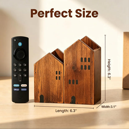 DAWASAPAT Rustic Wooden House Remote Control Holder/Remote Caddy & Desktop Organizer for TV Remotes, Stationery, Pencils, and Glasses set of 2