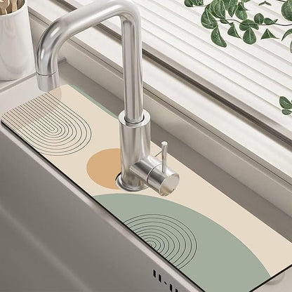 Abstract Minimalistic Geometric Kitchen Sink Splash Guard Mat Absorbent Fast