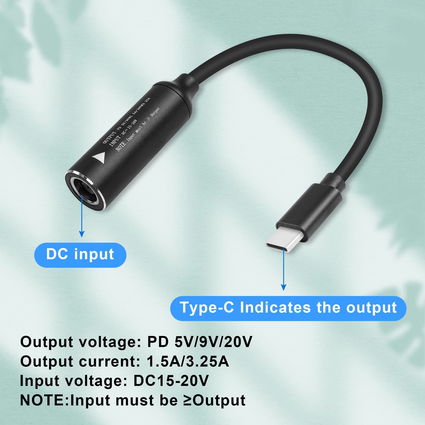 GINTOOYUN PD65W DC5525 to USB-C Charging Cable DC5.5mmx2.5mm Round Female to Type-C Charger Power Adapter Cable for Laptops,Mobile Phones,Tablets, Rechargeables,etc(7Inch)