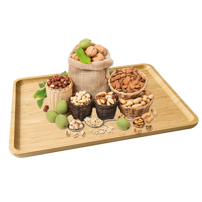 Bamboo Serving Tray Rectangle Platter Breakfast Dinner Food Bed Tray for Eating Kitchen Restaurants (1, 15.7" x 12.8" x 0.8" (no Handle))