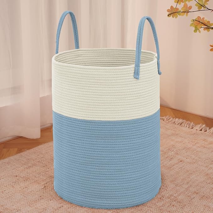 Large Woven Laundry Basket Hamper, 80L Cotton Rope Storage Bin