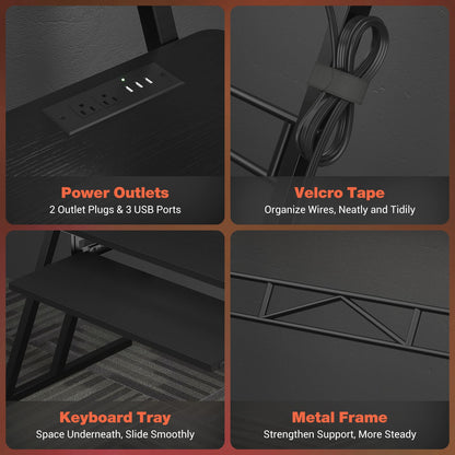 Armocity Music Studio Desk, Music Production Workstation with Power Outlets, Recording Studio Table Desks Music Producer for Home, Black