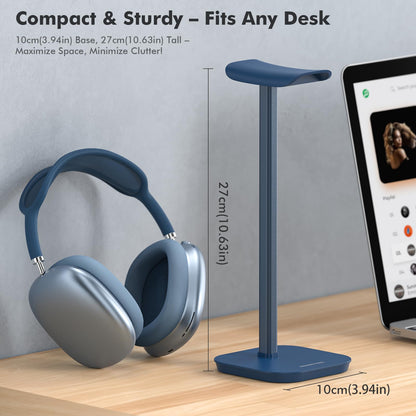MANMUVIMO Headphone Stand, Desktop Headset Holder Heavy Base Desk Earphone Stand Aluminum Gaming Headset Hanger Rack for AirPods Max, AirPods, AirPods Pro, Sony, Beats, Bose, Razer and More(Blue)