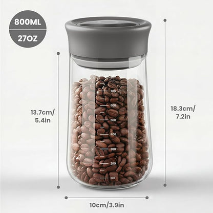 LAKUMIQI Overnight Oats Containers with Lids, 17oz Glass Jars with Airtight Lids, One-Hand 90° Twist-Off Wide Mouth Food Storage for Coffee Bean, Chia Pudding, Meal Prep, Pantry, Grey