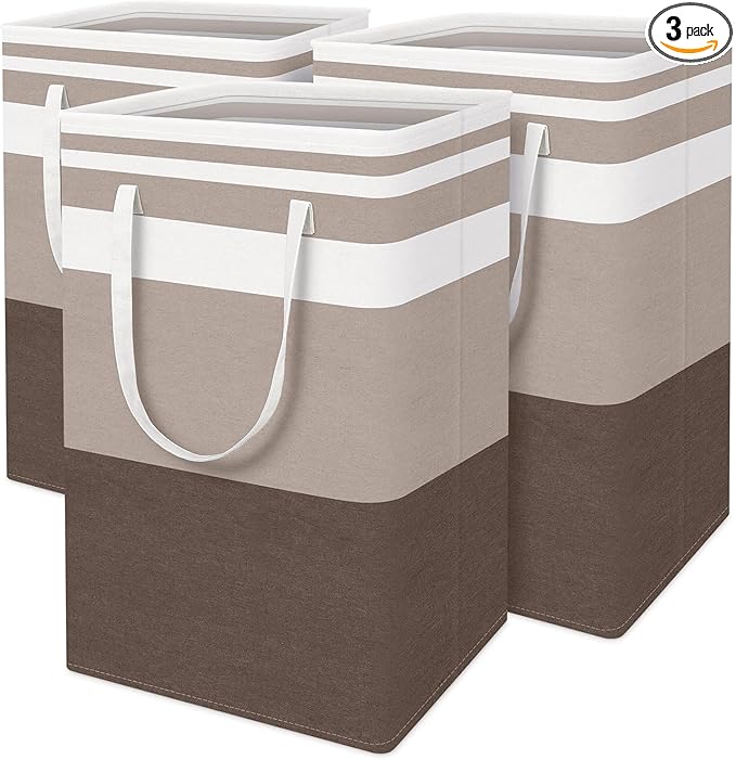 BlissTotes 3-Pack Laundry Basket, Freestanding＆Waterproof Laundry Hamper