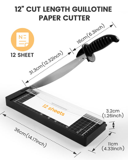 MAKEASY Paper Cutter 12 Inch, 12 Sheet Capacity, Heavy Duty Paper Cutter for Cardstock, Guillotine Paper Trimmer for Crafting, Classroom and Office