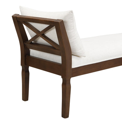Christopher Knight Home Viko Farmhouse Wooden Living Room Ottoman Bench with Cross-back Detail, Upholstered End of Bed Ottoman with Armrest, Long Entryway Bench, Long Seating for Bedroom, Beige+Walnut