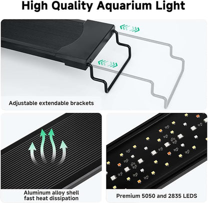 AQQA LED Aquarium Light, 24/7 Mode IP68 Waterproof Extendable Bracket Fish Tank Light, DIY Mode Full Spectrum Aquarium Plant Light, Adjustable Timer/Brightness Memory Function for 48-55 Inch Fish Tank