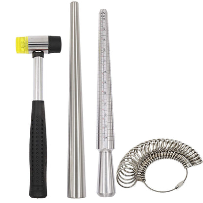 Ring Sizer Measuring Tool Kit, 27 PCS Metal Ring Gauge Set with Rubber Jewelry Hammer, Ring Mandrel & Measuring Stick, US Sizes 0-13, Ring Shaper for Jewelry Making, Repair & Wire Wrapping