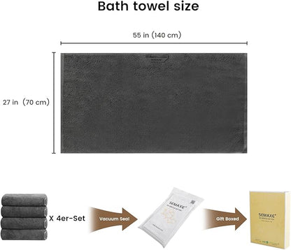 SEMAXE Grey Bath Towels Set of 4, 100% Cotton Luxury Bathroom Towels, and