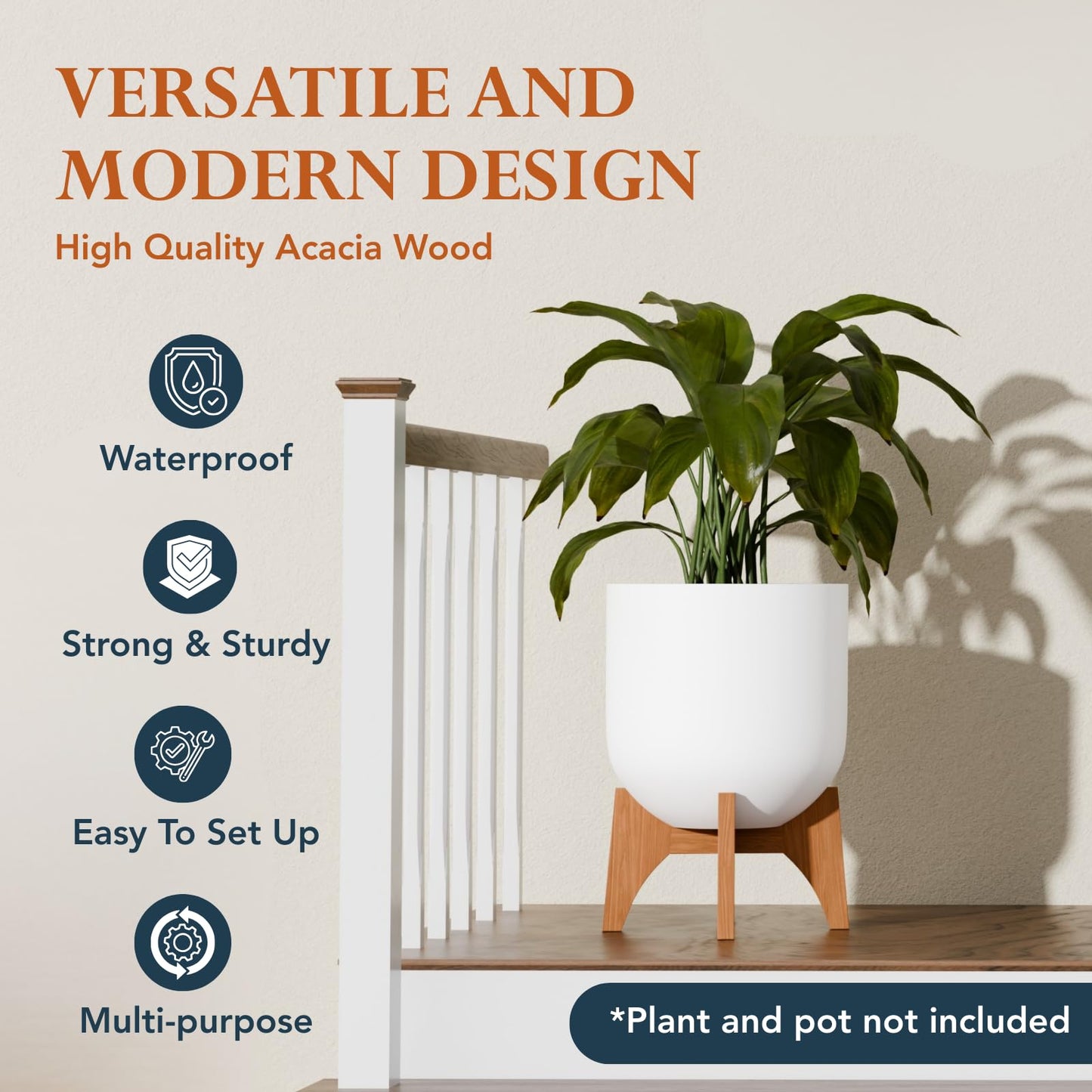 KUTE NEST 8.8" H x 14" W Acacia Solid Wood Plant Stand, Mid Century Plant Holder for Outdoor & Indoor Use, Ideal for Corso & Arco Planter, Walnut Finish for Modern Home (Walnut, Low - Small)