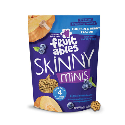 Fruitables Skinny Mini Dog Treats, Healthy Pumpkin Treat for Dogs, Low Calorie & Delicious, Puppy Training, No Wheat, Corn or Soy, Made in the USA, Pumpkin and Berry Flavor, 5oz