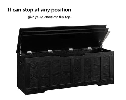 VANKILEY 51.2" Storage Chest Extra Large,Storage Bench with 2 Safety Hinges,Shoe Bench,51.2 * 15.7 * 19.1 inches,Wooden Trunk for Bedroom,livingroom,entryway,Supports 220 lb,Easy Assembly(Black).