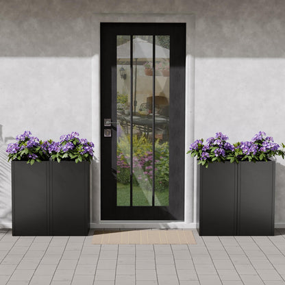 Diyfire Black Tall Metal Planters Box for Outdoor Plants 4 Pack- 23.6" H Steel Tall Square Planter with Removable Insert Shelf, Modern Heavy Duty Pedestal Planter Front Porch Decor Patio Garden