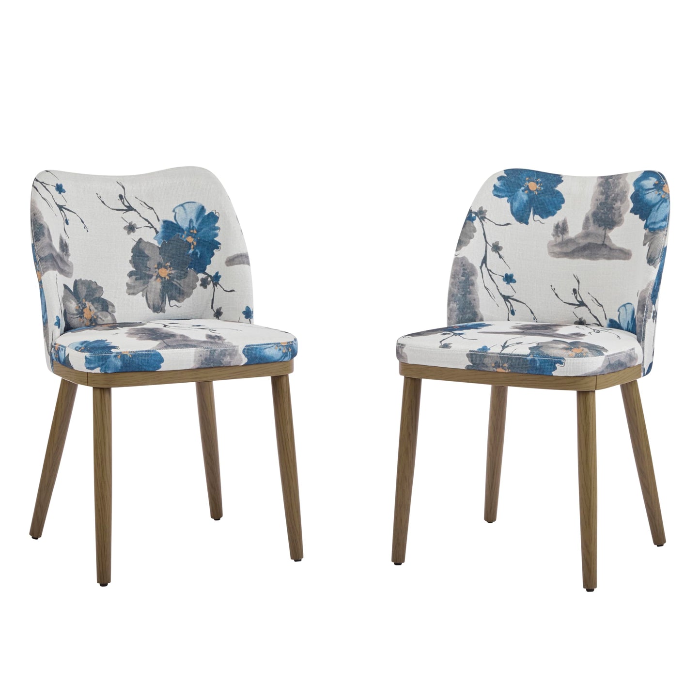 Christopher Knight Home Ringo Modern Fabric Upholstered Dining Chairs Set of 2, Wooden Dining Room Armless Chair, Curved Backrest Kitchen Side Chair, Brown+Blue+White