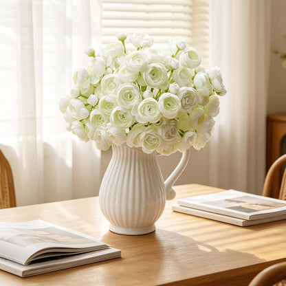 LzLflor 32Pcs Ranunculus Artificial Flowers, Ivory White Faux Silk Mini Peonies Bulk – Fake Wedding Flowers for DIY Bouquet, Home Decor, Bridal Shower & Centerpieces