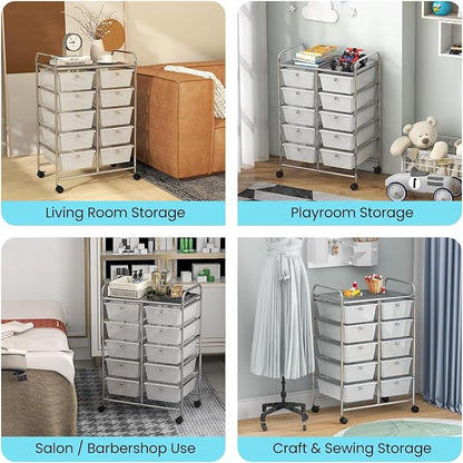 LDAILY 10 Drawer Rolling Cart, Storage Cart Organizer on Wheels, Drawer Cart with Metal Frame & Large Storage Capacity, Rolling Cart with Drawers for Living Room Classroom, Office