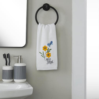 SKL Home Hello Spring Flowers 100% Cotton 3D Embroidered 2pc Hand Towel Set