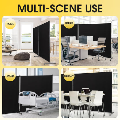 Rantila 2 Large Panels Room Divider,Portable Office Divider,Convenient Movable,Folding Partition Privacy Screen for Bedroom,Dining Room, Study,142" W x 71" H,Black