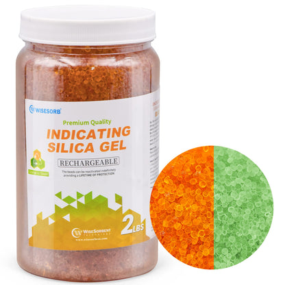 Wisesorb 2lbs Premium Orange Silica Gel Desiccant Beads(Industry Standard 2-4 mm) - Rechargeable & Indicating Silica Gel Beads