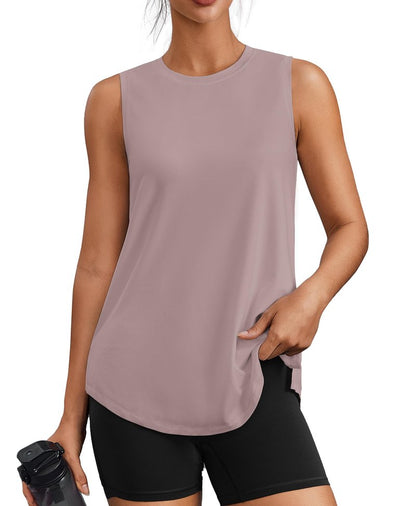 PINSPARK Workout Tank Top for Women Sleeveless Athletic Yoga Tops Crew Neck Quick Dry Running Tennis Shirt UPF 50+ Soft Sports Muscle Tank, Warm Ash Grey Large