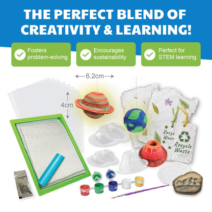 Earth Day Green Science - Paper Making Kit - Recycle and Create Your Own - Paper Making Screen - Green DIY Craft Stem Toys Kit for Kids - Includes Molds, Paints, and Glow-in-the-Dark Features