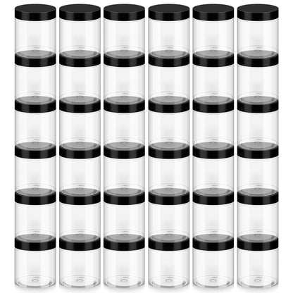 Loretoy 36 Pack 8 OZ Household Plastic Jars with Lids, BPA Free, Reusable, Refillable Transparent Cosmetic Containers for Bath Salts, Cosmetics, Powders, Beauty Product and Small Accessories, Black