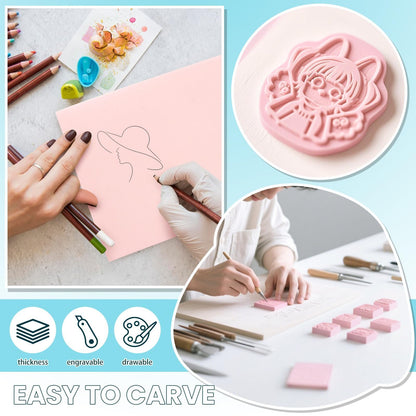 6 Pack 8''x10'' Pink Rubber Stamp Carving Blocks Soft Carving Blocks for DIY Stamp Making, Printmaking, Art Projects Craft Supplies for Beginners & Professionals