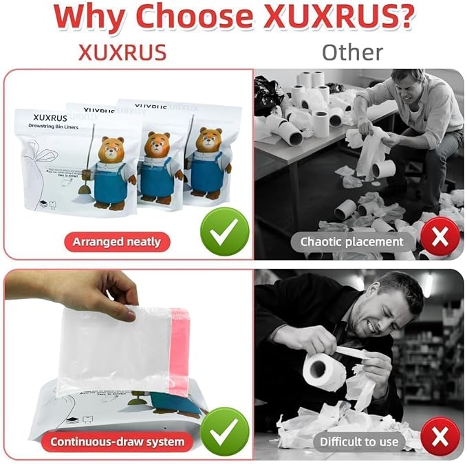 XUXRUS 2.6 Gallon Small White Trash Bag, Tear-Free Heavy Duty Garbage Bags