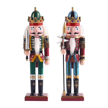 KoolShare 12-Inch Christmas Nutcracker Figurines, Set of 2 Traditional Wooden King & Soldier with Sword & Spear, Handcrafted Standing Holiday Decorations for Fireplace, Shelf, or Tabletop Display
