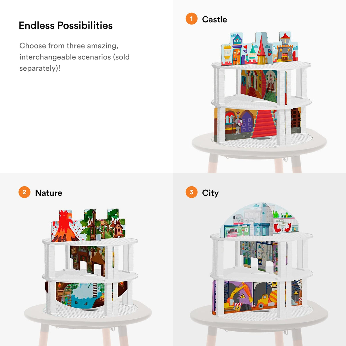 Stokke MuTable Bricks Tower - Includes Two Double-Sided Brick Bases & Eight Pillars - Compatible with Lego Classic & Duplo - for Ages 3+