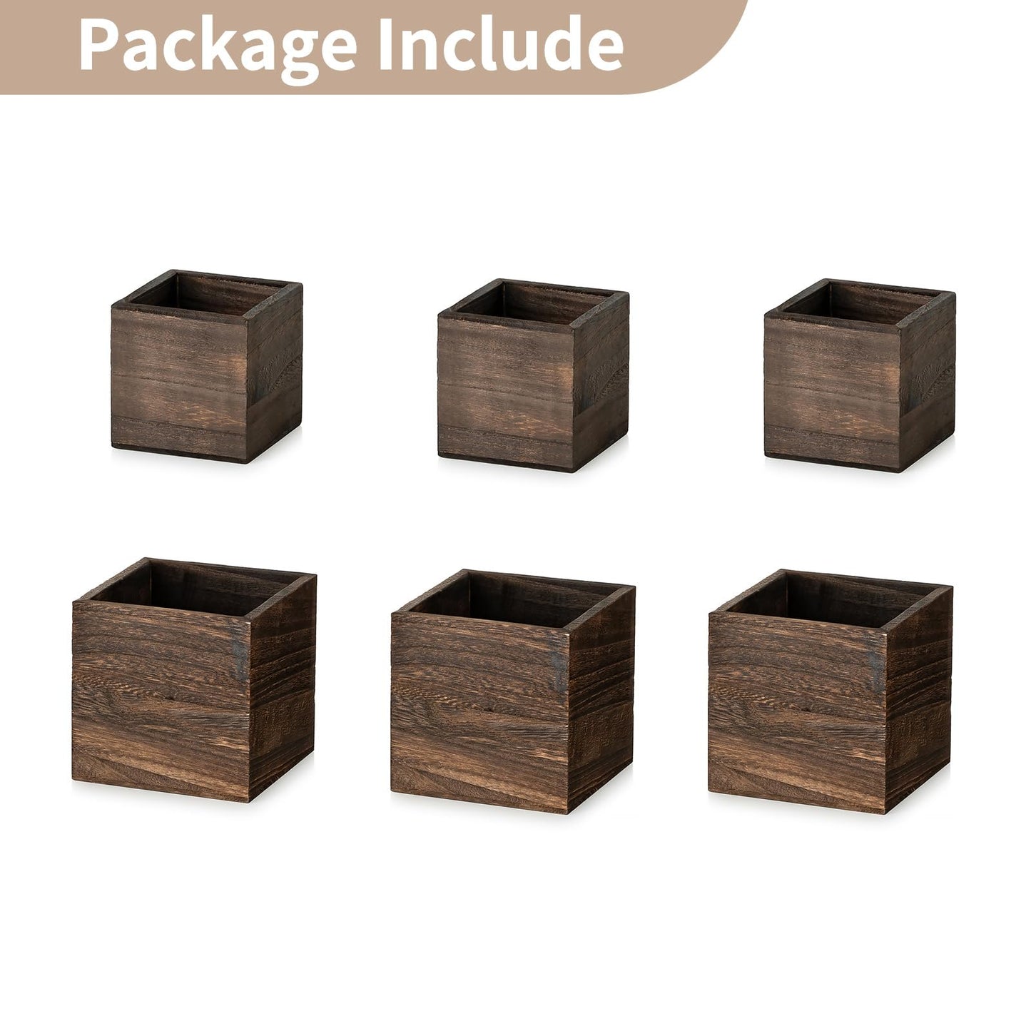 NUPTIO Wooden Box for Centerpiece Wedding: 6 Pcs Rustic Square Planter Box for Christmas Table Fall Decorations - 4×4" & 5×5" Small Wood Vases Flower Pots for Windowsill Home Garden Decor