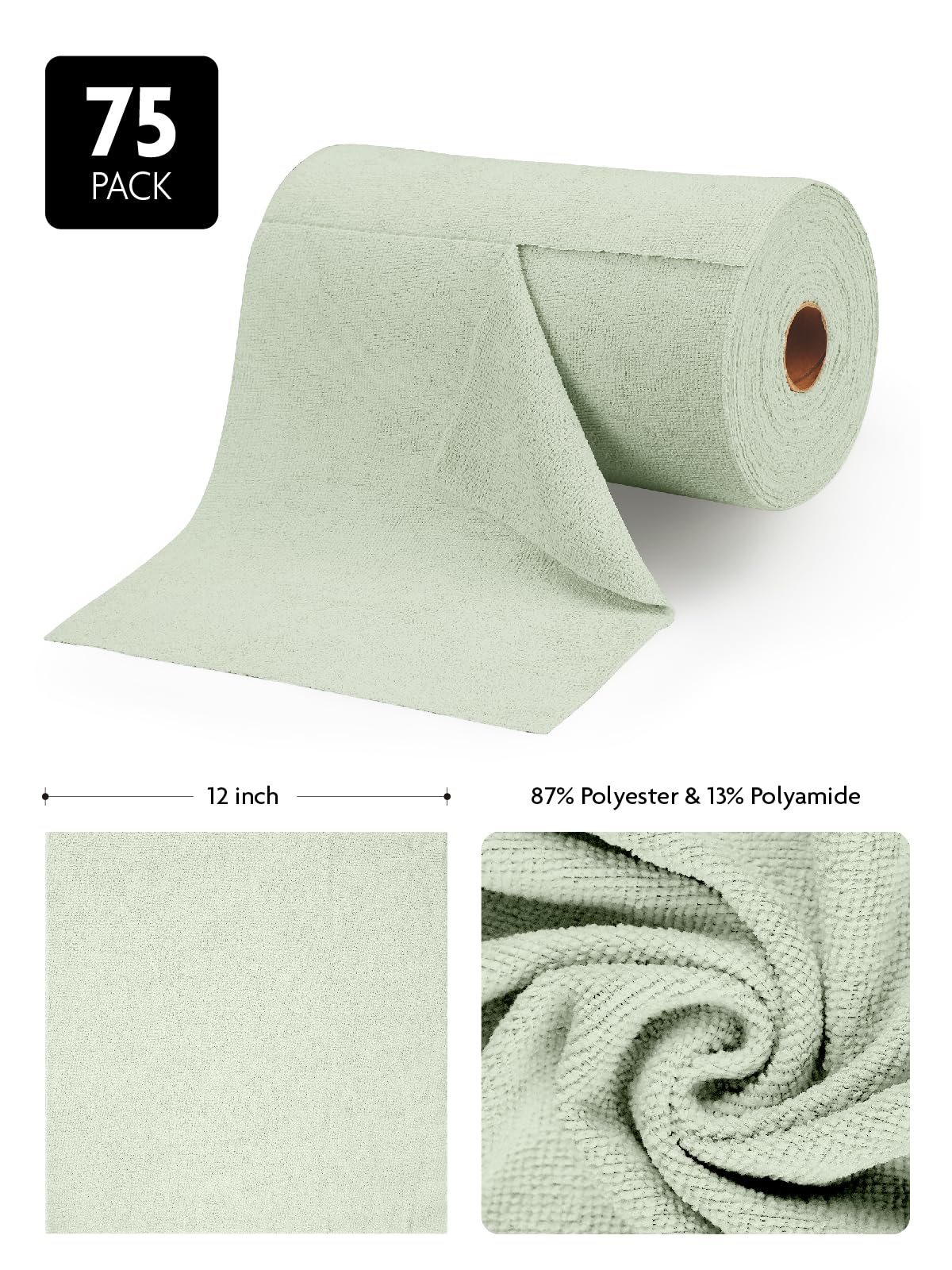 Fantasticlean Microfiber Cleaning Cloth Roll -150 Pack, Tear Away Microfiber Towels, 12" x 12", Reusable, Washable, Ultra Absorbent Dishcloth for Home Supplies, Car, Pet, Kitchen (2 Rolls of Grey)
