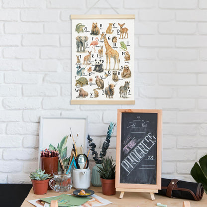 Xmsaitar Classroom Animals Zoo Alphabet Poster Hanger Frame Wall Decor, Cute ABC Prints for Wall Hanging Decor Art, Nursery Educational Banner for Kids Toddler Room Dorm Playroom Preschool 12x16in