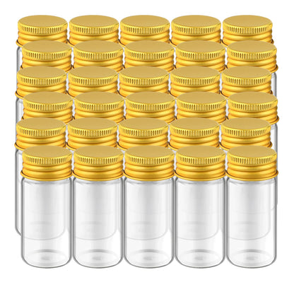 30 Pcs Empty Clear Glass Vials With Aluminum Lids Small Glass Bottles Sample Bottles Seal Jar Storage Containers For Liquid Powder Cosmetic DIY Art Craft (gold lids, 30ml/1oz)