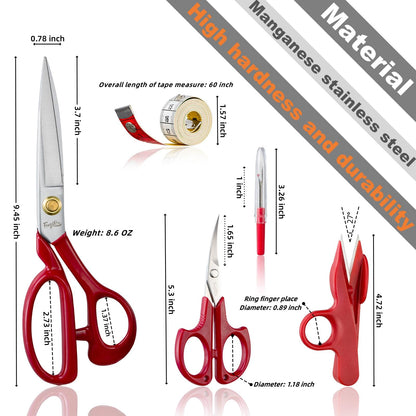 Fengliren Sewing Scissors Professional 9 inch Heavy Duty Fabric Shears for Tailoring Leather Cloth Red Industrial Strength High Carbon Steel Tailor Shears for Home Office Dressmakers
