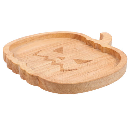 MAGICLULU Pumpkin Snack Plate Wooden Serving Platter Multipurpose Snack Container for Halloween Household Tea and Breakfast Storage Tray