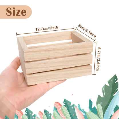 4 Pack Mini Rustic Wooden Crates, Decorative Wood Crates Unfinished Wood Box, Crate Box Wooden Storage Box for Kitchen, Office, Bedroom, Closet, Rustic Country Decor